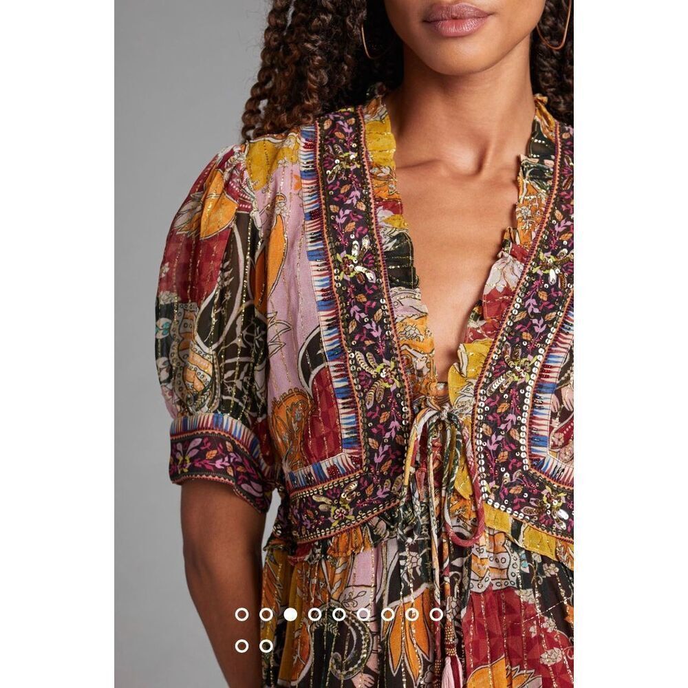New Anthropologie x Verb Beaded Shimmer Mini Dress Size M - Picture 2 of 9